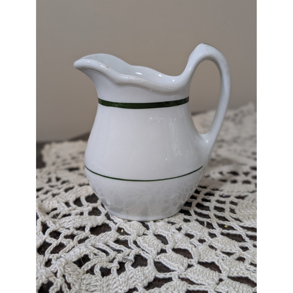 Shenango China Creamer Pitcher Small White Good Green Band Restaurant Ware USA